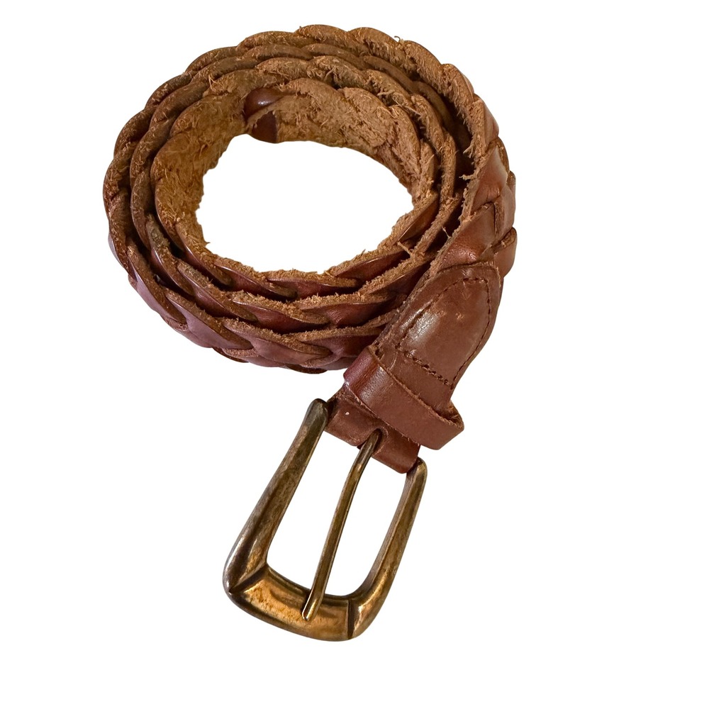 Gap Braided Leather Belt Women Large Brown Brass Buckle Casual Boho Western